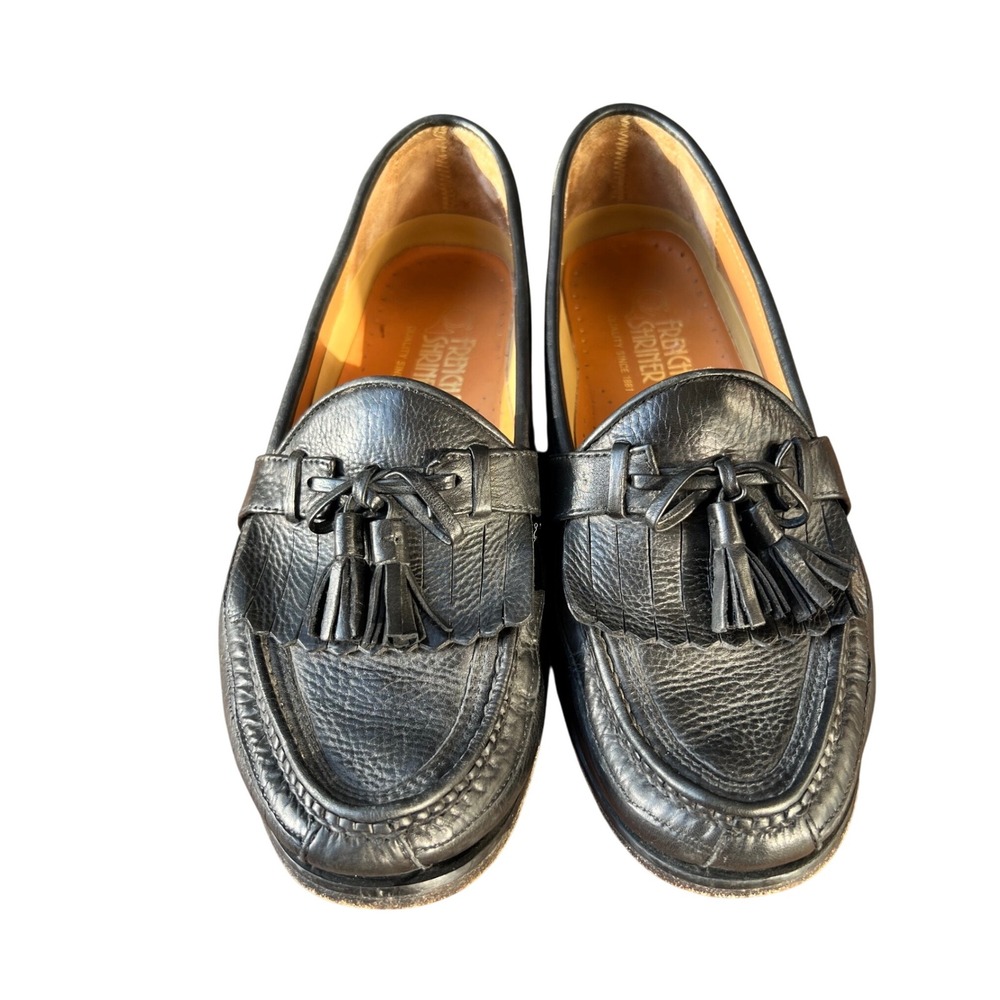 French Shriner Mens Vintage Black Leather Tassel Loafers Shoes Slip On‎ - 11